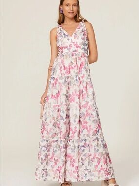 Dress the Population Pink and Lavender Floral Tiered Maxi Dress